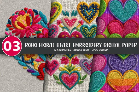 Boho Floral Heart Embroidery Digital