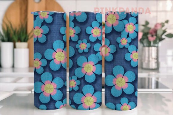 Denim Floral Embroidery for 20oz Tumbler Wraps