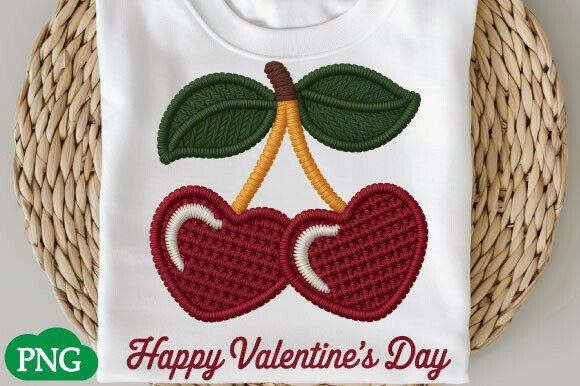 Faux Embroidery Heart Cherry Valentine