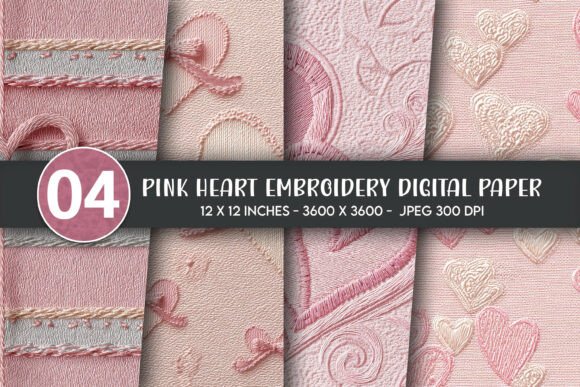 Pink Heart Embroidery Digital Paper