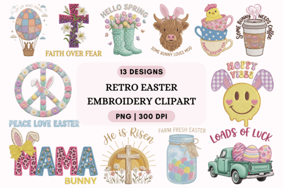 Retro Easter Embroidery PNG Clipart: A Designer’s Review for Boutique Sweatshirt Branding