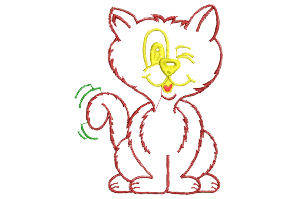 Winking Cartoon Cat Embroidery Design